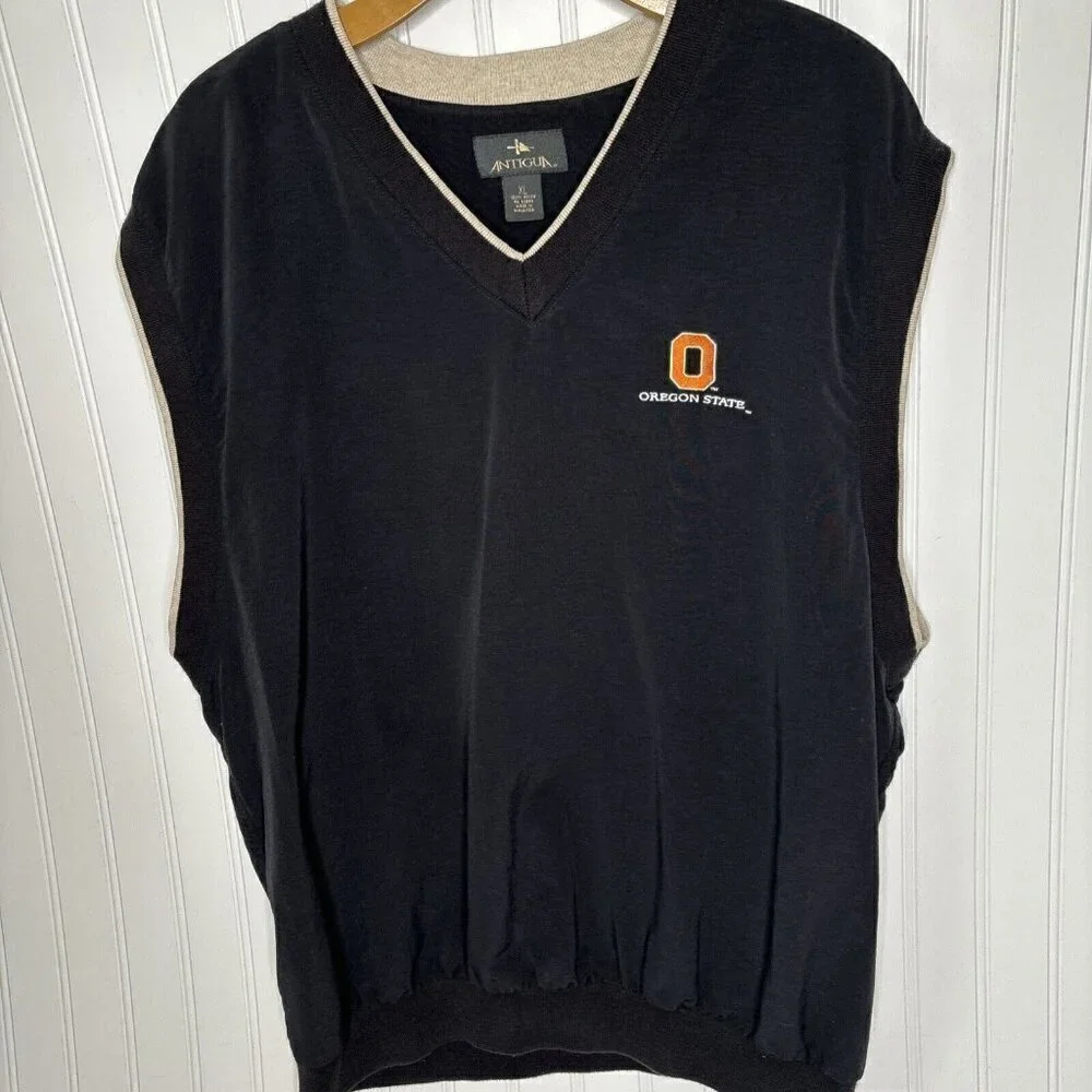 Antigua Oregon State Men’s XL Golf Vest Sleeveless Pullover Nylon Top Black‎ Tan
